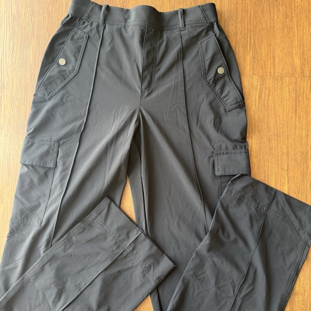 Athleta Vienna Cargo Pants Womens 4 Black Travel Trousers Straight Leg Utility